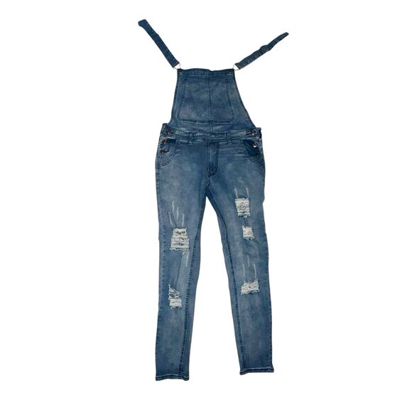 VULCANN Pants Mens 34” Medium Faded Blue Denim Overall Distressed - Picture 1 of 10